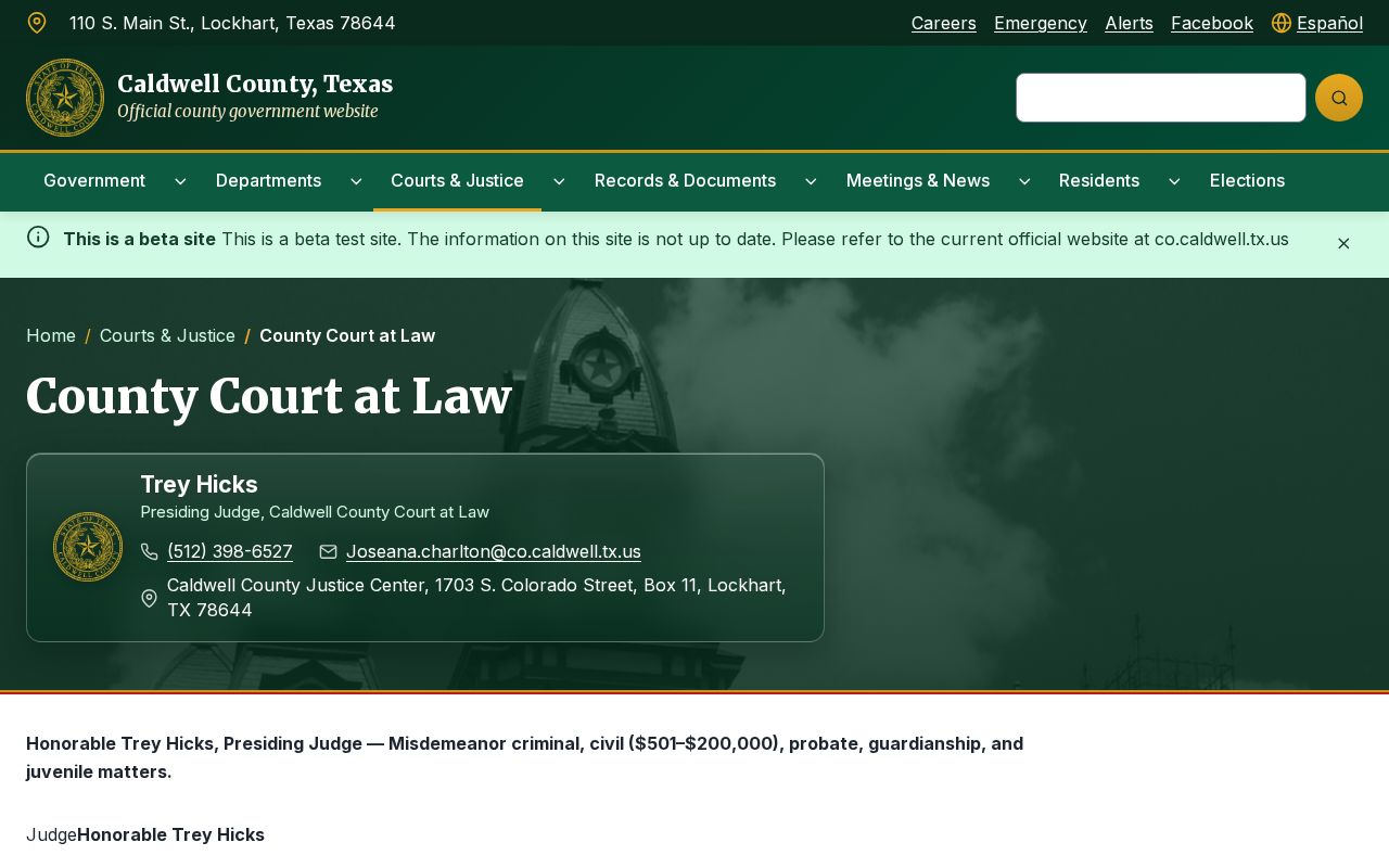 Caldwell County court docket County Court at Law page
