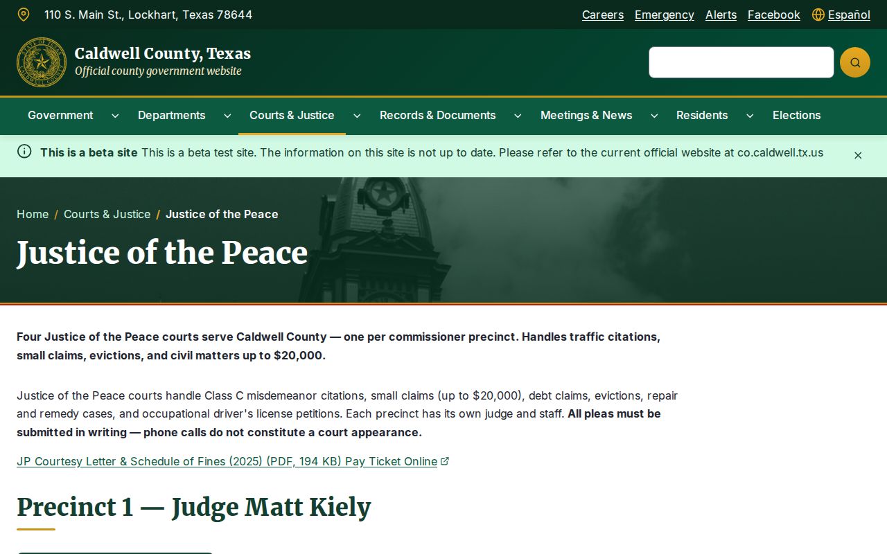 Caldwell County court docket Justice of the Peace office roster
